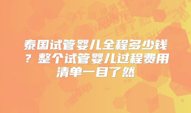 泰国试管婴儿全程多少钱？整个试管婴儿过程费用清单一目了然