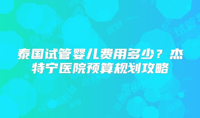 泰国试管婴儿费用多少？杰特宁医院预算规划攻略