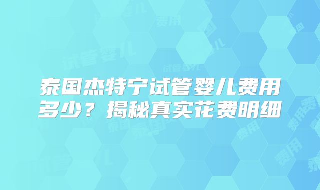 泰国杰特宁试管婴儿费用多少?揭秘真实花费明细