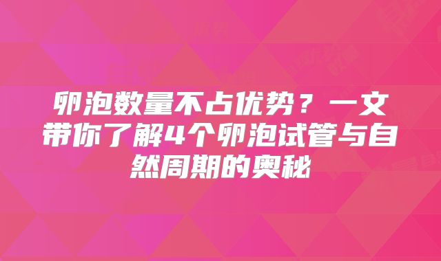 卵泡数量不占优势?一文带你了解4个卵泡试管与自然周期的奥秘