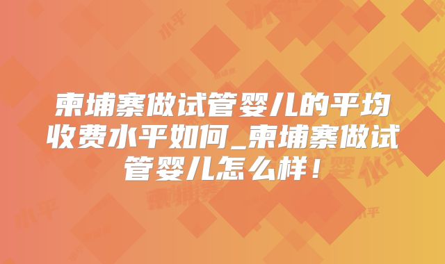 柬埔寨做试管婴儿的平均收费水平如何_柬埔寨做试管婴儿怎么样!