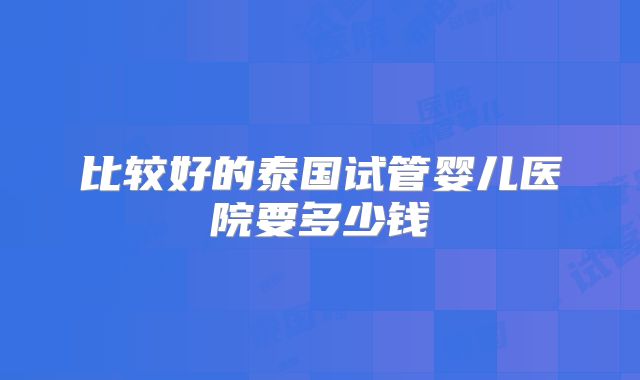比较好的泰国试管婴儿医院要多少钱