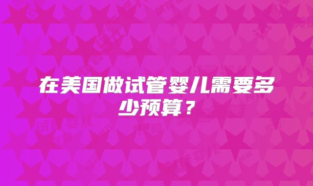 在美国做试管婴儿需要多少预算？