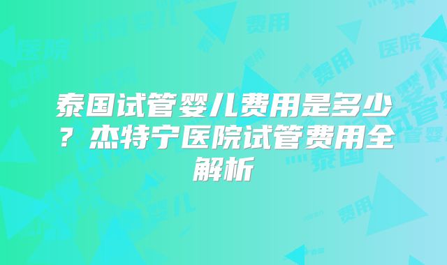 泰国试管婴儿费用是多少?杰特宁医院试管费用全解析