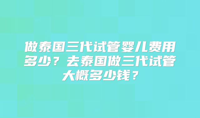 做泰国三代试管婴儿费用多少?去泰国做三代试管大概多少钱?
