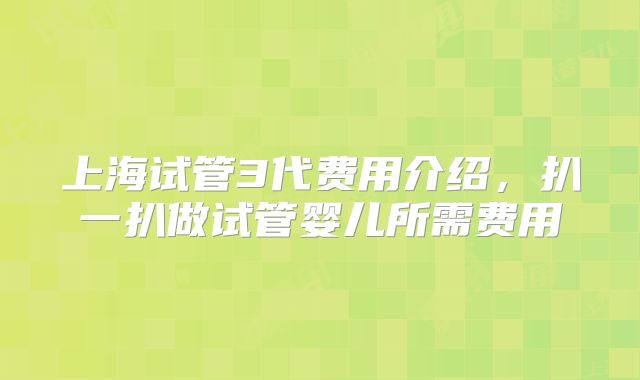 上海试管3代费用介绍，扒一扒做试管婴儿所需费用