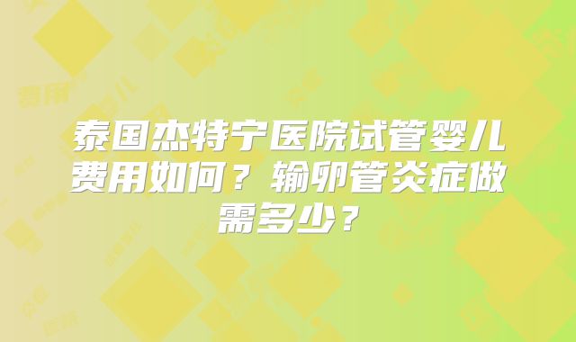 泰国杰特宁医院试管婴儿费用如何?输卵管炎症做需多少?