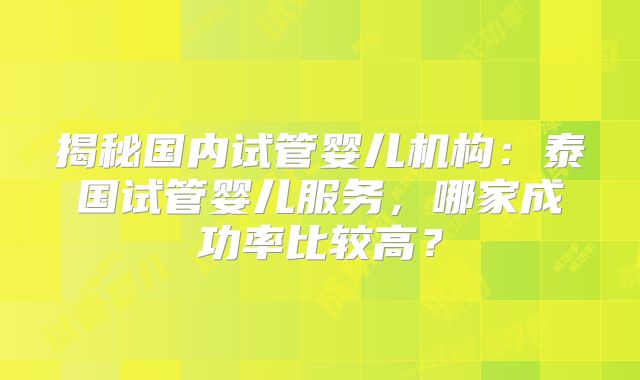 揭秘国内试管婴儿机构:泰国试管婴儿服务,哪家成功率比较高?