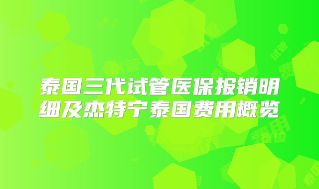 泰国三代试管医保报销明细及杰特宁泰国费用概览
