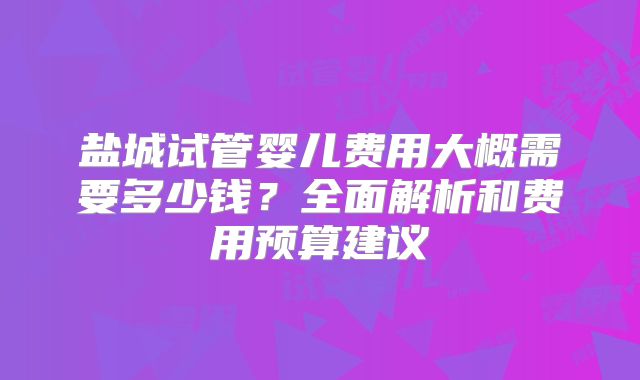 盐城试管婴儿费用大概需要多少钱?全面解析和费用预算建议