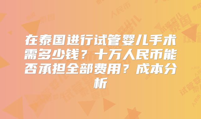 在泰国进行试管婴儿手术需多少钱?十万人民币能否承担全部费用?成本分析