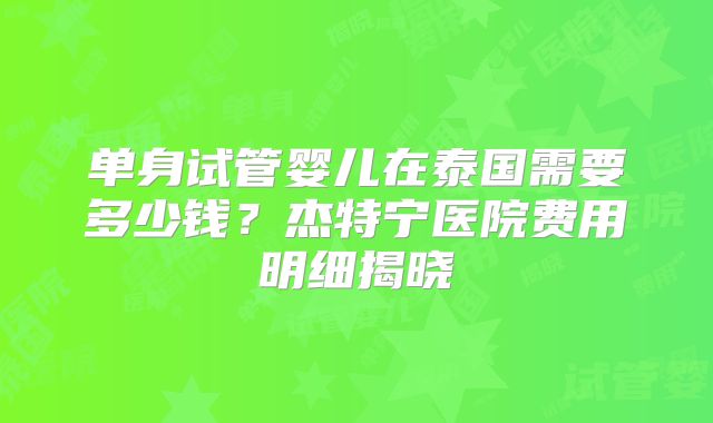 单身试管婴儿在泰国需要多少钱?杰特宁医院费用明细揭晓