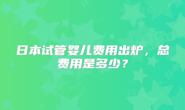 日本试管婴儿费用出炉,总费用是多少?