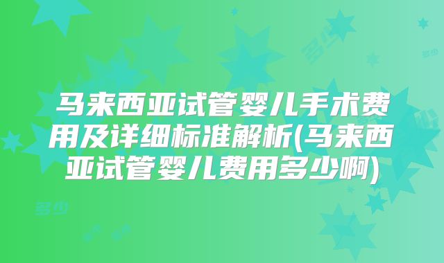 马来西亚试管婴儿手术费用及详细标准解析(马来西亚试管婴儿费用多少啊)