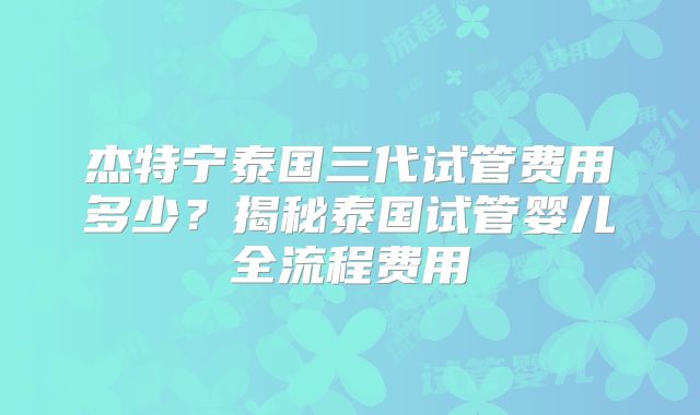 杰特宁泰国三代试管费用多少?揭秘泰国试管婴儿全流程费用