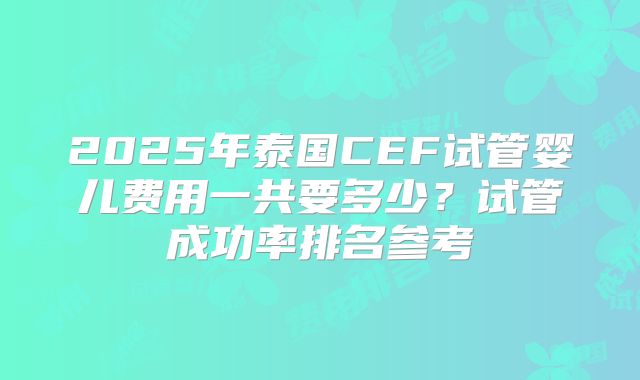 2025年泰国CEF试管婴儿费用一共要多少?试管成功率排名参考