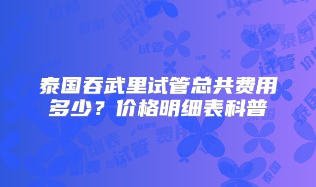 泰国吞武里试管总共费用多少？价格明细表科普