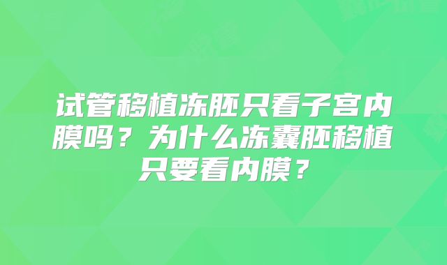 试管移植冻胚只看子宫内膜吗?为什么冻囊胚移植只要看内膜?