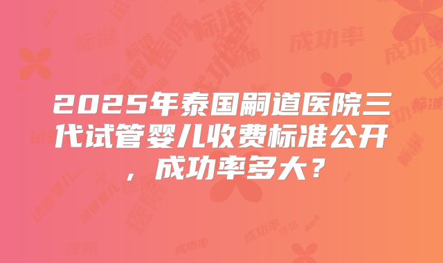 2025年泰国嗣道医院三代试管婴儿收费标准公开,成功率多大?