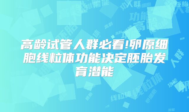 高龄试管人群必看!卵原细胞线粒体功能决定胚胎发育潜能