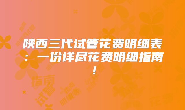 陕西三代试管花费明细表:一份详尽花费明细指南!