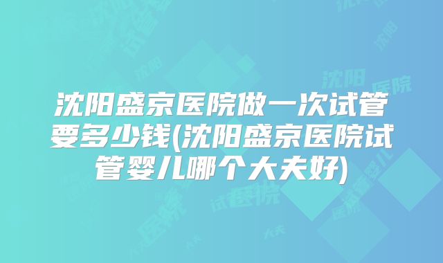 沈阳盛京医院做一次试管要多少钱(沈阳盛京医院试管婴儿哪个大夫好)