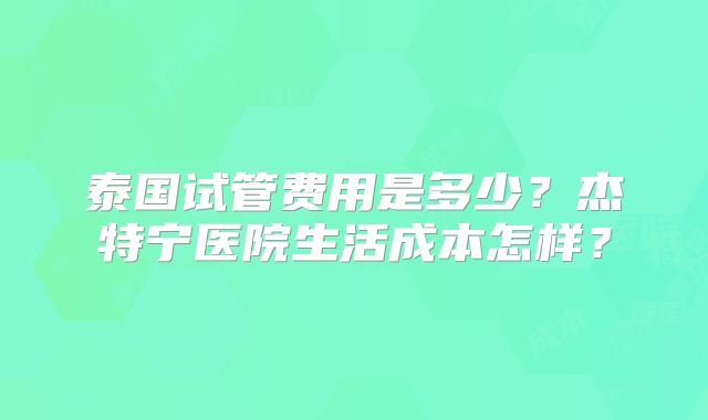 泰国试管费用是多少?杰特宁医院生活成本怎样?
