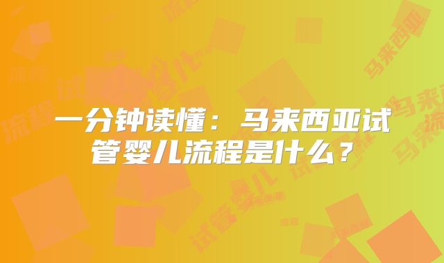 一分钟读懂:马来西亚试管婴儿流程是什么?