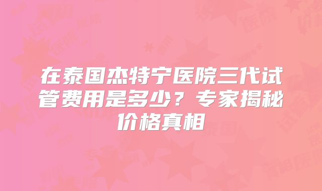 在泰国杰特宁医院三代试管费用是多少？专家揭秘价格真相