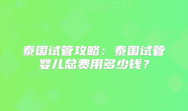泰国试管攻略:泰国试管婴儿总费用多少钱?