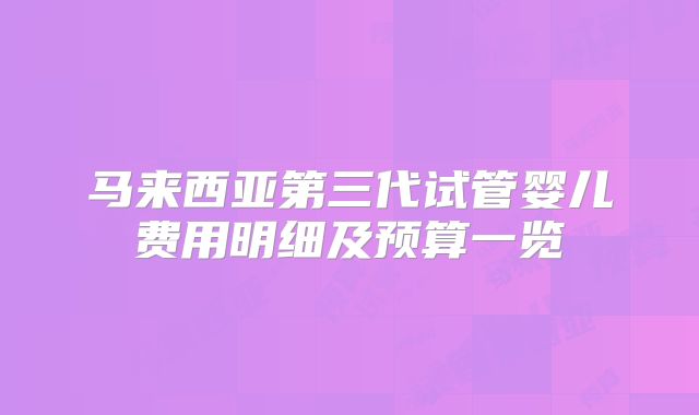 马来西亚第三代试管婴儿费用明细及预算一览