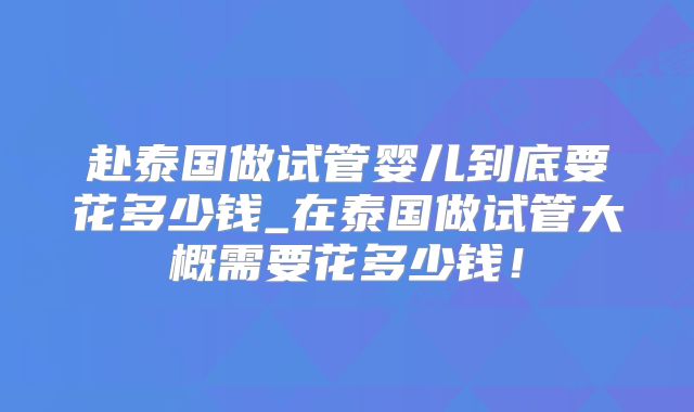 赴泰国做试管婴儿到底要花多少钱_在泰国做试管大概需要花多少钱!