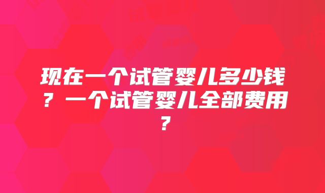 现在一个试管婴儿多少钱？一个试管婴儿全部费用？