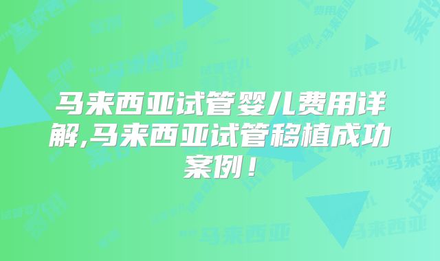 马来西亚试管婴儿费用详解,马来西亚试管移植成功案例!