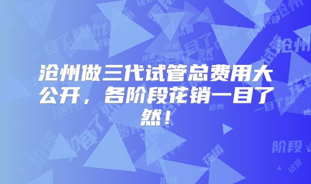 沧州做三代试管总费用大公开，各阶段花销一目了然！