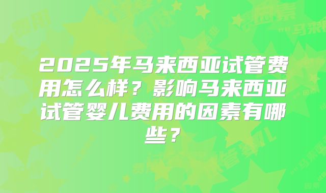 2025年马来西亚试管费用怎么样?影响马来西亚试管婴儿费用的因素有哪些?