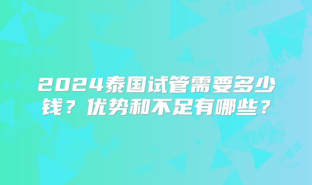 2024泰国试管需要多少钱？优势和不足有哪些？