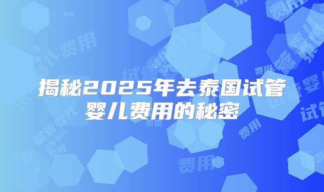 揭秘2025年去泰国试管婴儿费用的秘密
