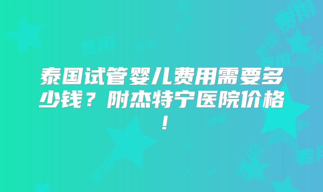 泰国试管婴儿费用需要多少钱？附杰特宁医院价格！