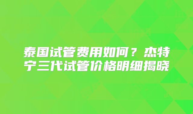 泰国试管费用如何?杰特宁三代试管价格明细揭晓