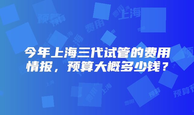 今年上海三代试管的费用情报,预算大概多少钱?