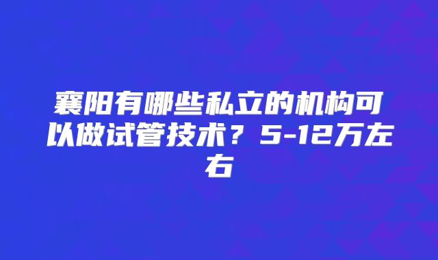 襄阳有哪些私立的机构可以做试管技术?5-12万左右