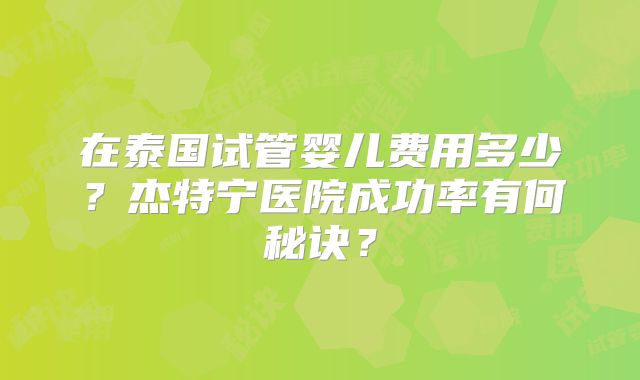 在泰国试管婴儿费用多少?杰特宁医院成功率有何秘诀?