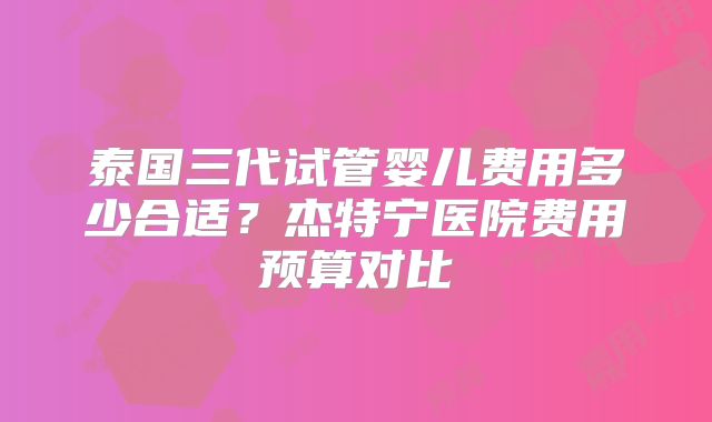 泰国三代试管婴儿费用多少合适?杰特宁医院费用预算对比