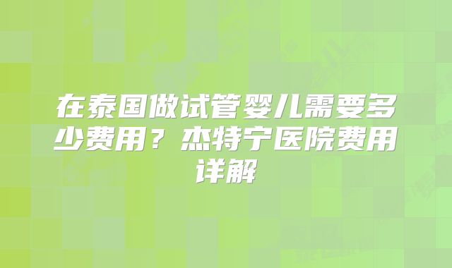 在泰国做试管婴儿需要多少费用?杰特宁医院费用详解