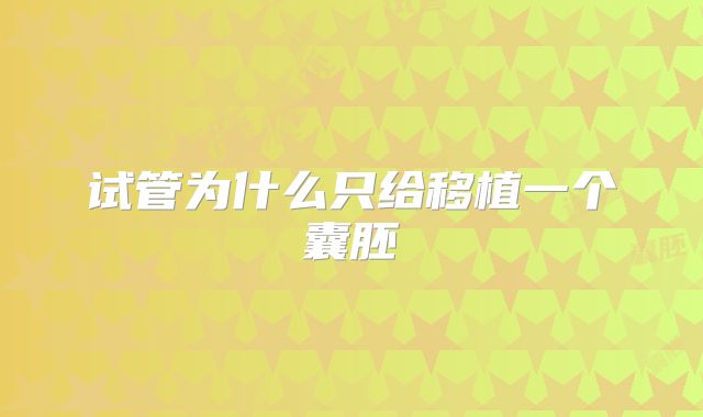 试管为什么只给移植一个囊胚