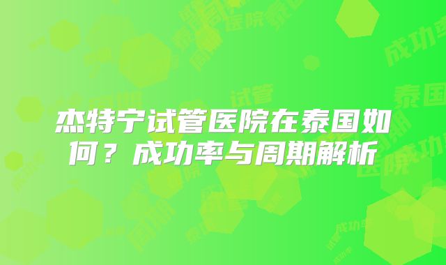 杰特宁试管医院在泰国如何？成功率与周期解析