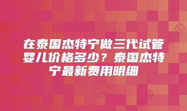 在泰国杰特宁做三代试管婴儿价格多少？泰国杰特宁最新费用明细