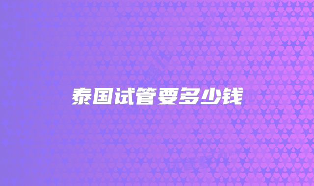 泰国试管要多少钱