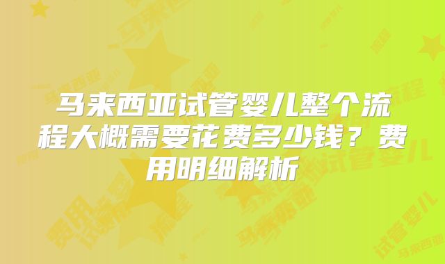 马来西亚试管婴儿整个流程大概需要花费多少钱?费用明细解析
